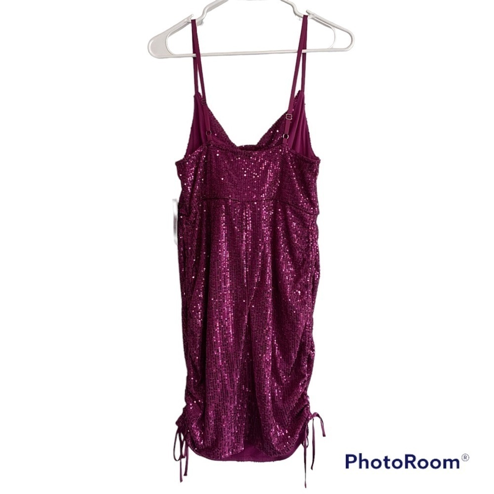 Wild Fable Women's Sleeveless Ruched Side Bodycon Dress Plum Purple Sequin Sz L - Picture 6 of 9